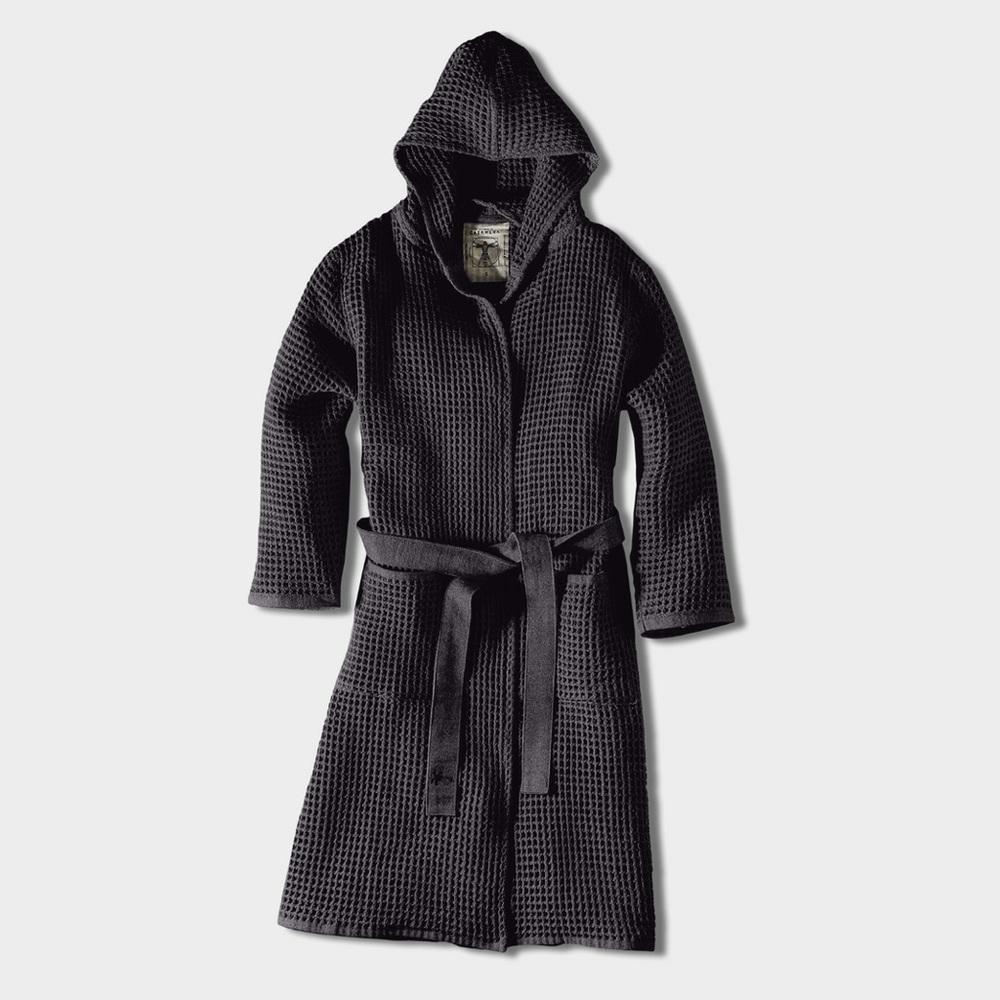 Casamera Waffle Knit Hooded Mid Length Robe in Gray Unisex Size M